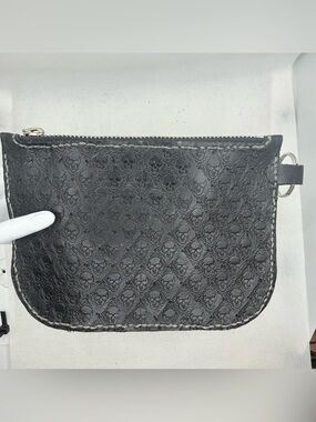 Handmade Black Skull Embossed Leather Zipper Pouch with Key Ring
